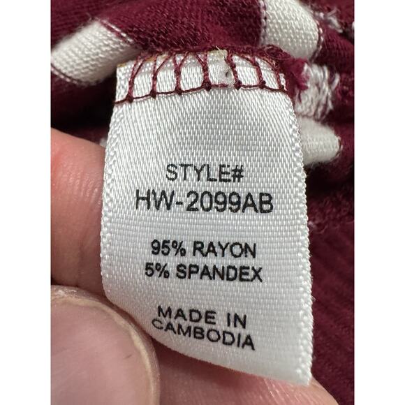 Zenana Women's Size Small Red White Striped Snap Button Long Sleeve Knit Top - Picture 4 of 6